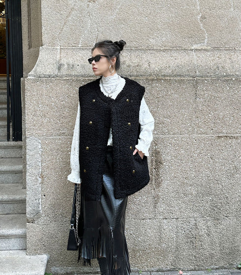 Textured Double Button Vest